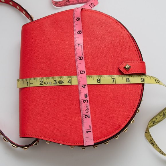 Rebecca Minkoff Skylar Purse Saddle Crossbody Bag Leather Studs Fire Engine Red - Picture 9 of 12